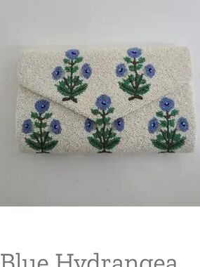 TIA NANI OY Branded White Satin Garment Label. Blue Hydrangeas